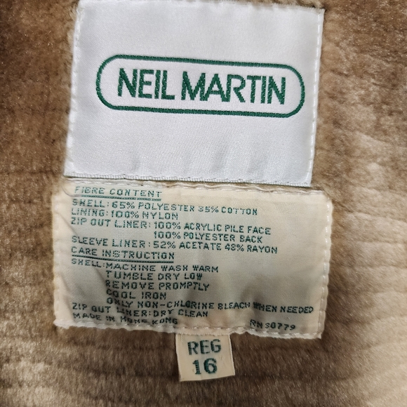 Vintage Neil Martin Men's Zip out Lining Tan Belted Trench Coat Size 16 - Picture 9 of 9
